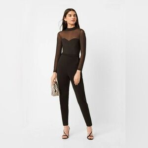 NWT French Connection Black Sheer-Panel Long-Sleeve Jumpsuit